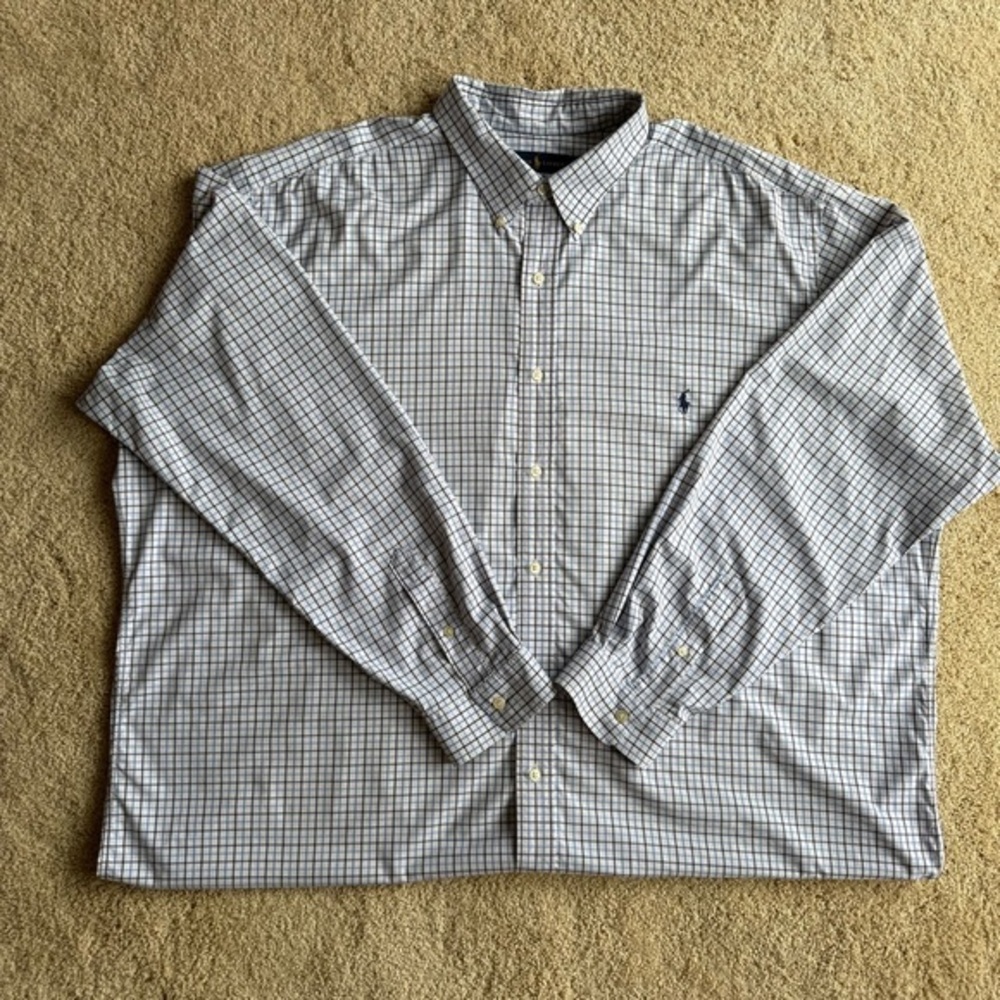 Ralph Lauren Performance Button Down Shirt 3XLT Blue Plaid Long Sleeve